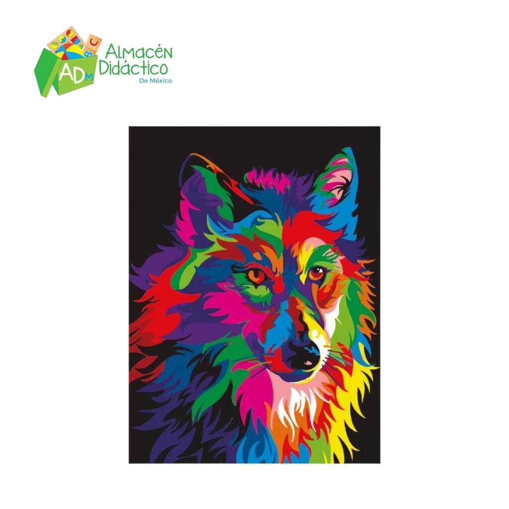 PINTA POR NUMERO - LOBO MULTICOLOR